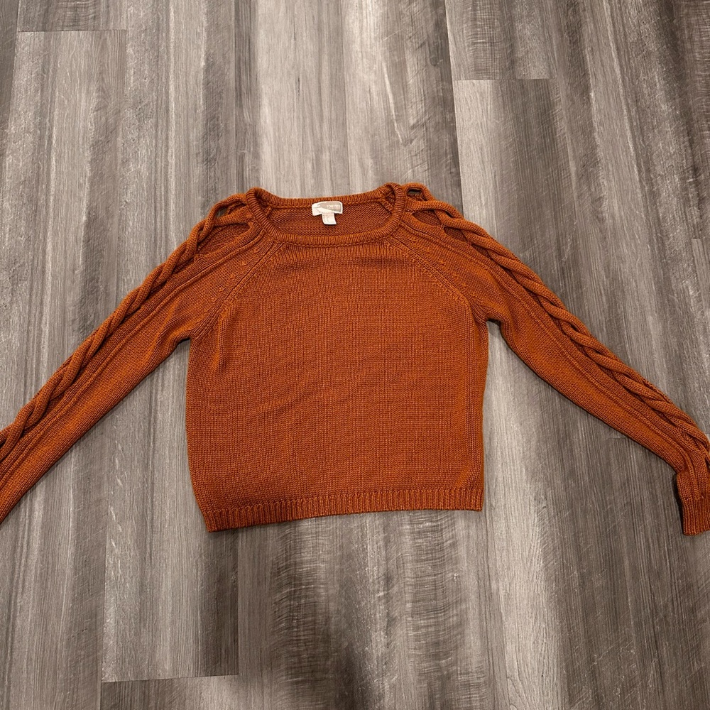 Orange Cut Out Sleeve Sweater